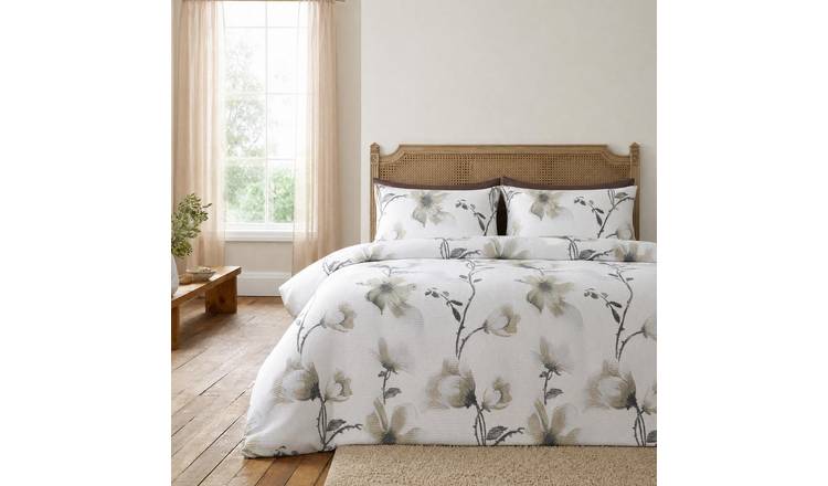 OHS Floral Print Waffle Duvet Cover Set Bedding - Silver - Double