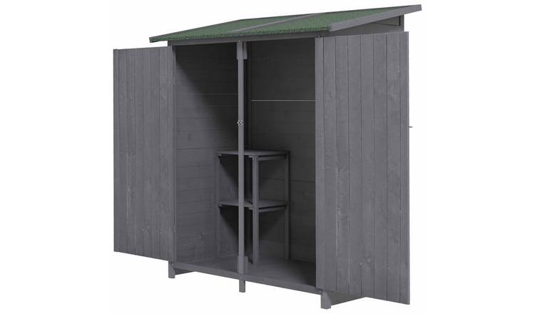 Outsunny Wooden Garden Shed with Flexible Table and Asphalt Roof - Grey