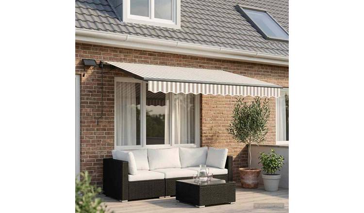 Walplus Polyester Retractable Patio Awning - Light Grey and White - 350 x 250 cm