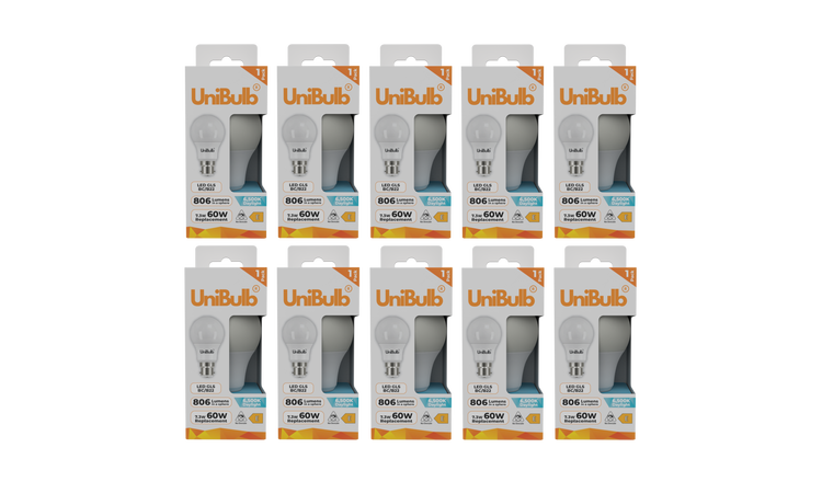 UniBulb 7.3W LED Daylight GLS B22 Light Bulb - Pack of 10
