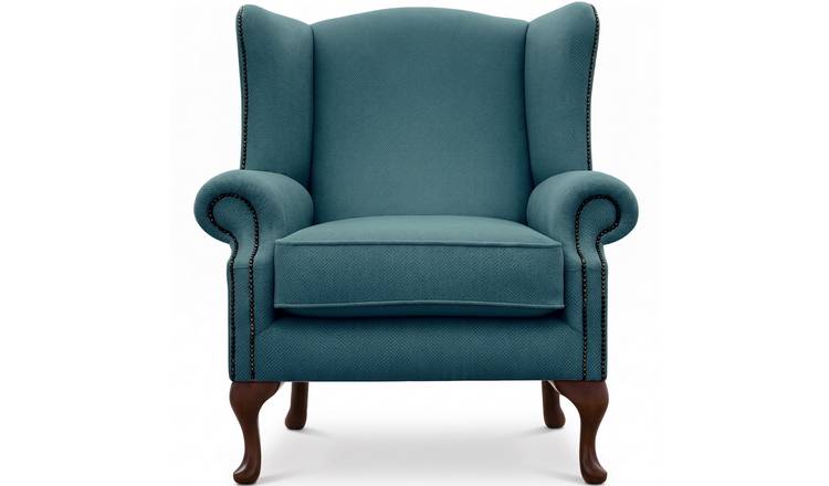 Somnior Darcy Sherpa Fabric Wing Accent Chair with Studs - Peacock