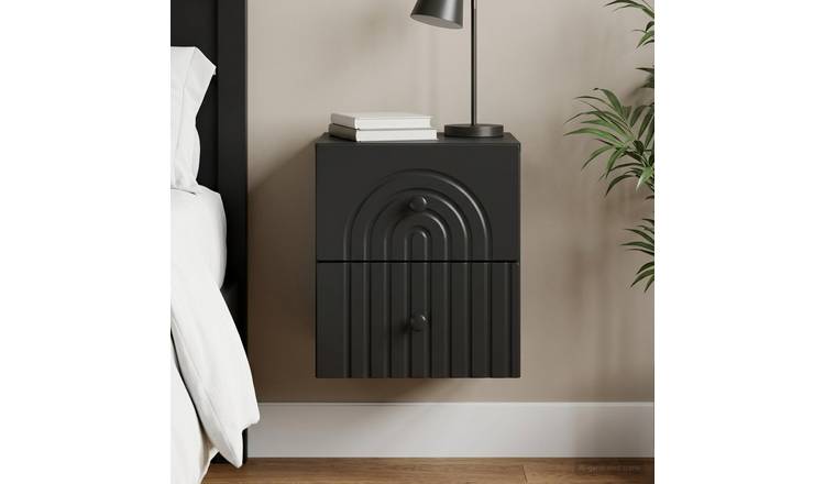 Walplus Engineered Wood Wall Mounted Bedside Cabinet - Black - 33 x 34.5 x 40 cm