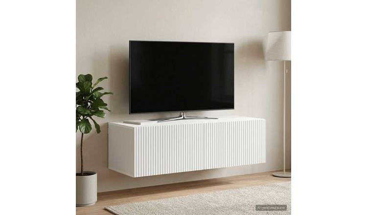 Walplus Wood Wall Mounted TV Cabinet Open Shelf - White - 98 x 41 x 30 cm