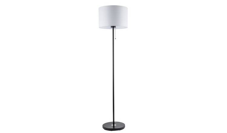 Happy Homewares Matte Black with Metal Pull Switch and Cotton Floor Lamp - 35cm