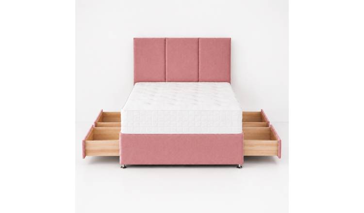Comfy Deluxe 4ft Small Double  4 Drawer Plush Velvet Divan Bed Set -  Pink