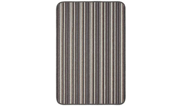 The Rugs Grey Striped Washable Nonslip Runner Rug - 67 x 180cm