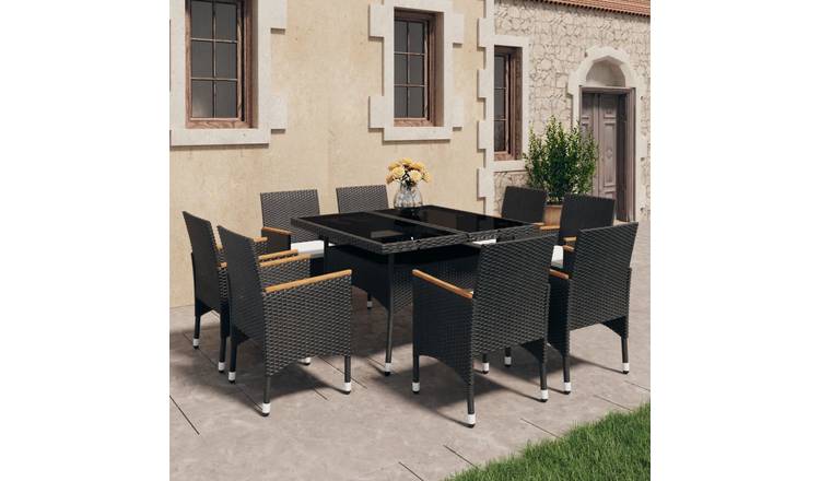 Walplus 9 Piece Poly Rattan Garden Dining Set - Black - 120 x 120 x 75 cm