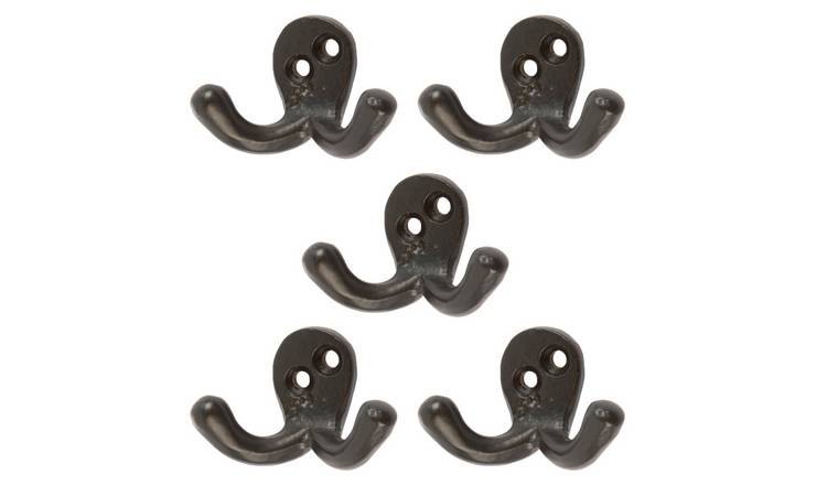 Hammer & Tongs Double Coat Hook - Black - Pack of 5