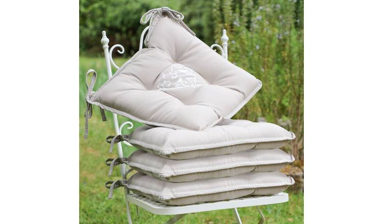 Dibor Set of 4 Love Birds Outdoor Garden Chair Cushion Seat Pads - Grey