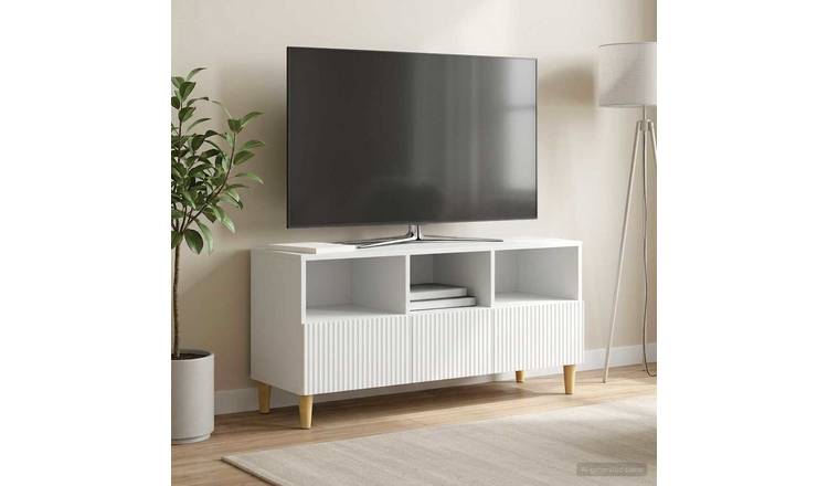 Walplus Wood TV Cabinet with Drawers Open Shelf - White - 102 x 34.5 x 50 cm
