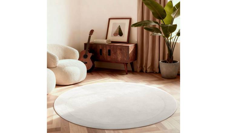 Villeroy and Boch  Cream  Kari Handmade Wool Blend Bordered Round Rug - 200cm