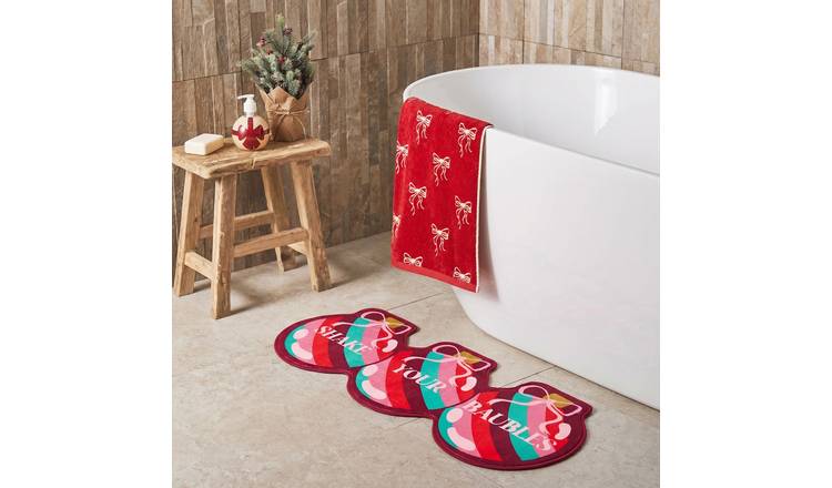 OHS Shake Your Baubles Slogan Christmas Bath Mat - 45 x 75cm - Multi