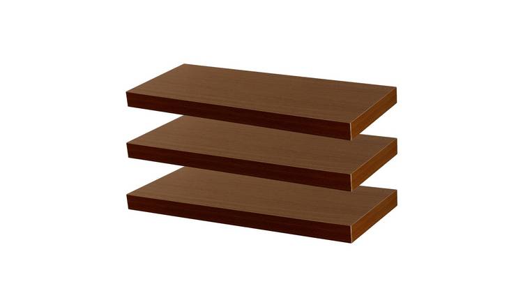 Harbour Housewares Contemporary Floating Wall Shelves - Walnut - Set of 3
