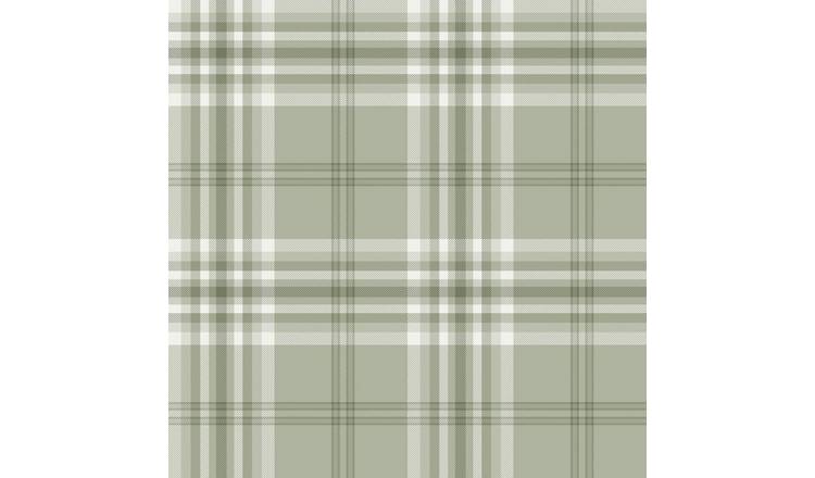 Muriva Catherine Lansfield Kelso Checked Wallpaper - Sage Green