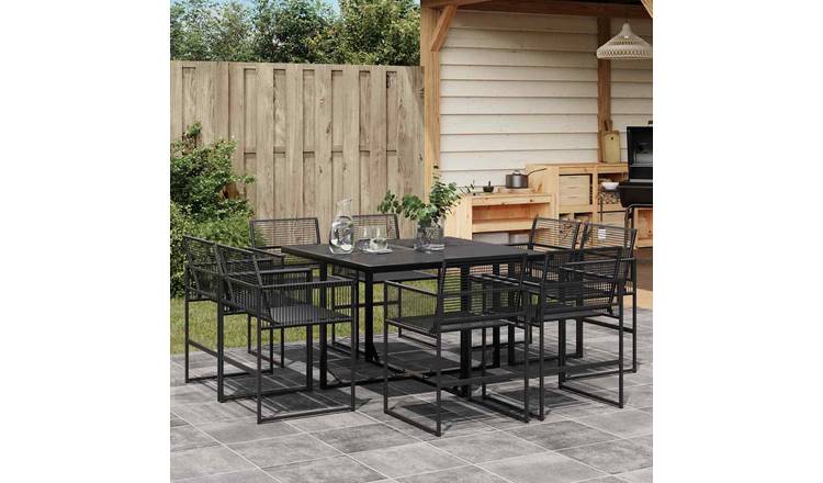 Walplus 9 Piece Poly Rattan Garden Dining Set - Black - 110 x 107 x 72 cm