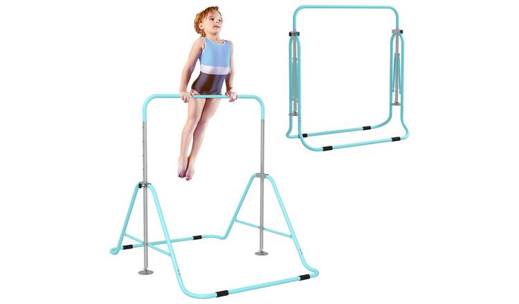HOMCOM Foldable Adjustable Height Triangle Base Kids Gymnastic Bar - Light Blue