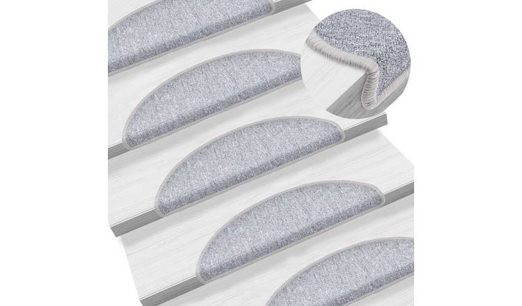 Walplus Pack of 15 Polypropylene Carpet Stair Treads - Light Grey - 56 x 17 cm