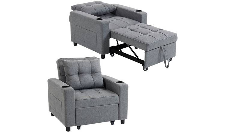 HOMCOM 3 in 1 Fabric Adjustable Sofa Bed with Cup Holder - Dark Grey