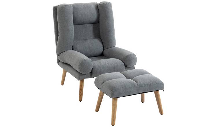 HOMCOM Linen Recliner Chair with Footstool and Adjustable Backrest - Grey