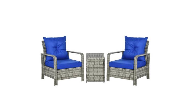 Outsunny Rattan Storage Bistro Set - Dark Blue