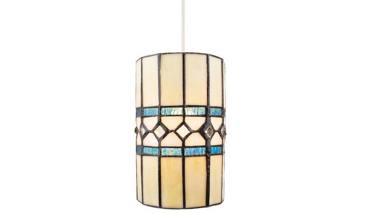 Happy Homewares Teal Amber Glass Tiffany with Bright Teal Pendant Shade - 12cm