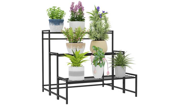 Outsunny 3 Tier Metal Modern Outdoor Raised Garden Bed - Black