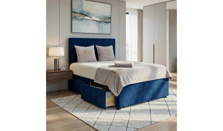 DS Living Opal Super King 4 Drawer Upholstered Divan Bed Frame - Dark Blue