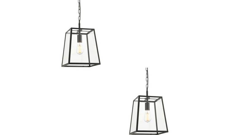 Loops Direct Set of 2 Hanging Ceiling Pendant Light - Matt Black
