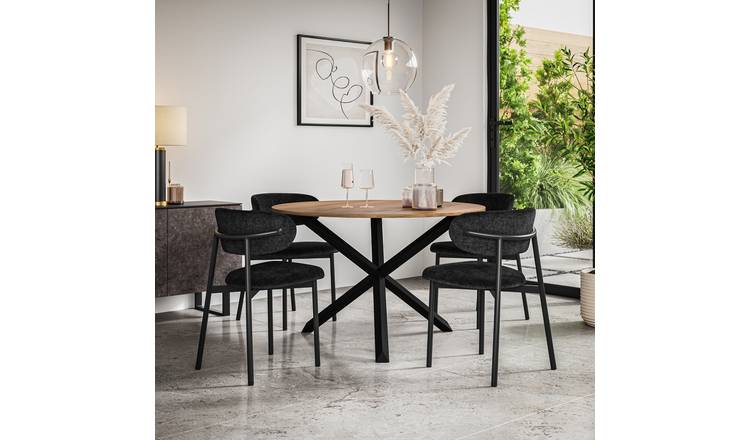 Furniture Online Malvern Oak Effect Dining Table & 4 Myla Black Chairs
