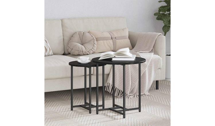 Walplus Pack of 2 Metal Side Table - Black Oak - 50 x 50 x 50 cm