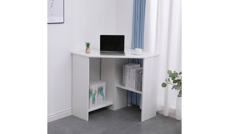 Home Source Wellington Compact Corner Desk with 2 Storage Shelves - White