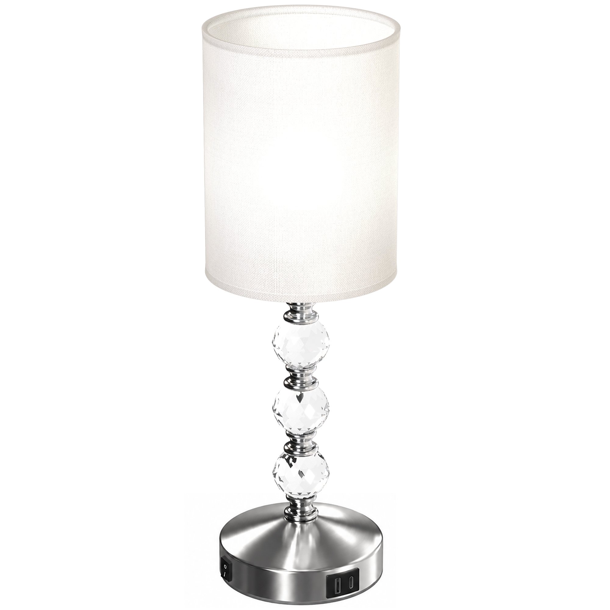 HOMCOM Crystal PVC Shade USB A and C Charging Ports Table Lamp – Silver - Image 1