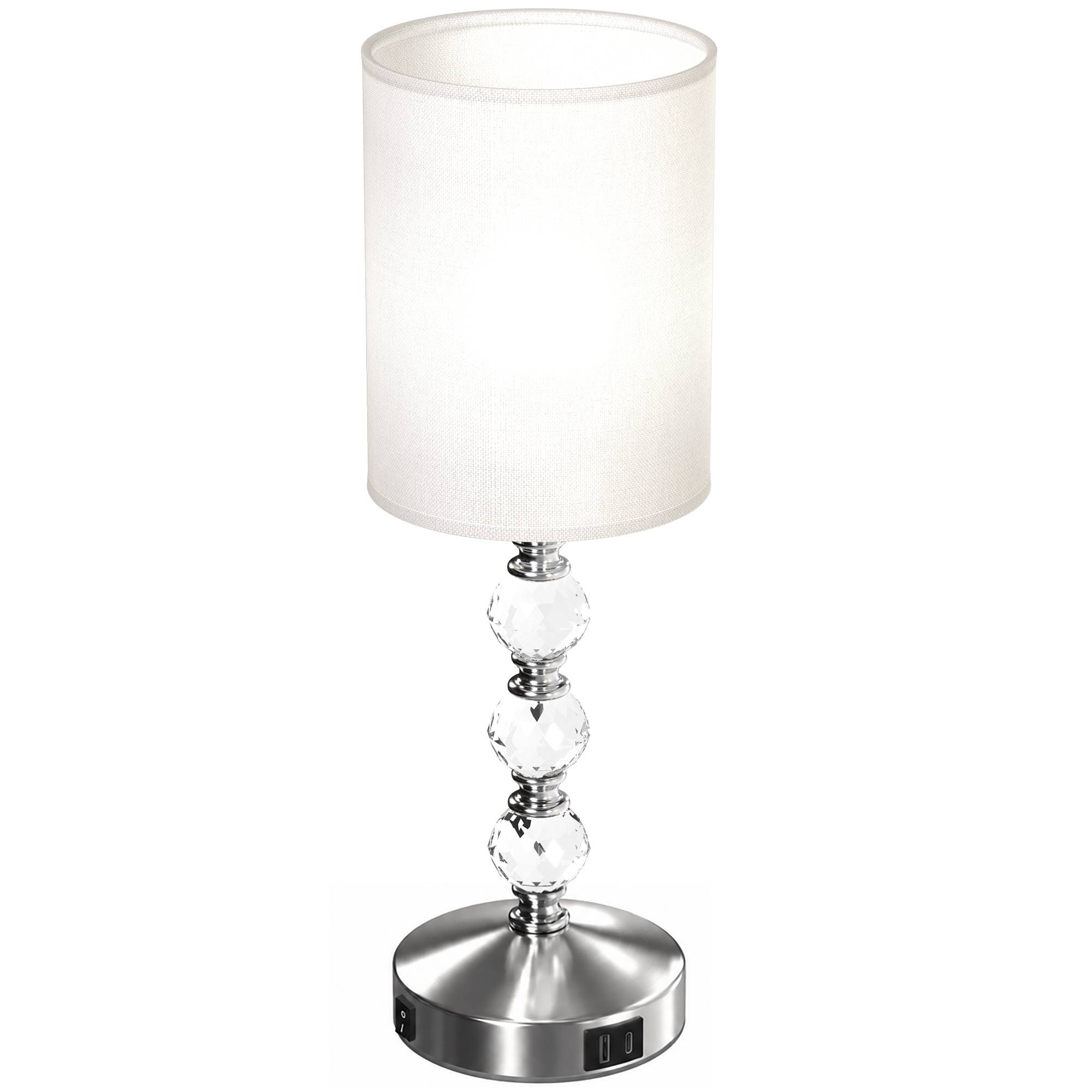 HOMCOM Crystal PVC Shade USB A and C Charging Ports Table Lamp – Silver - Image 1