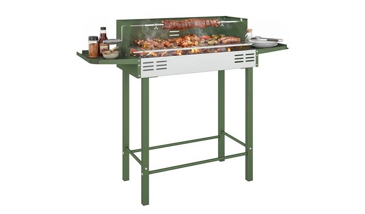 Outsunny Stainless Steel Foldable BBQ Grill for Chicken Turkey - Dark Green
