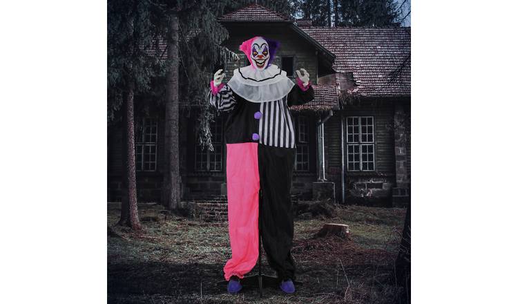 HOMCOM 5.7ft Animated Halloween Talking Circus Clown Decoration-Black Pink