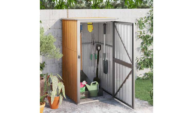 Walplus Galvanised Steel Garden Tool Shed - Brown - 161 cm