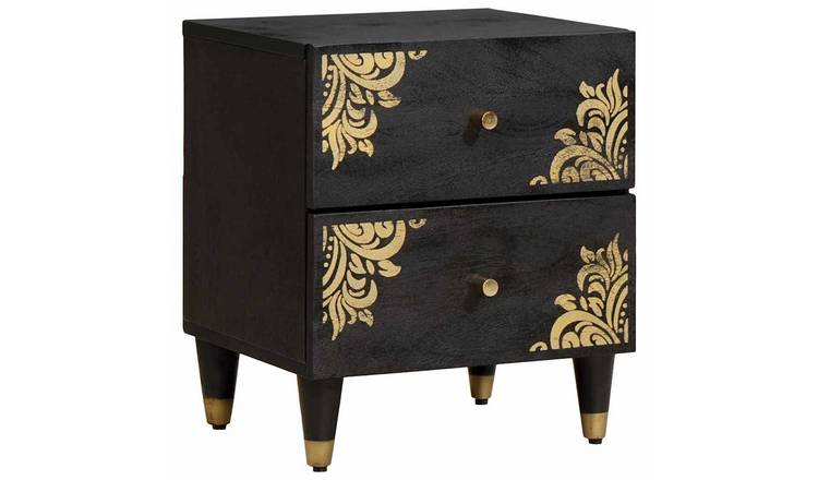 Walplus Solid Wood Bedside Drawer Unit - Black - 40 x 33 x 46 cm
