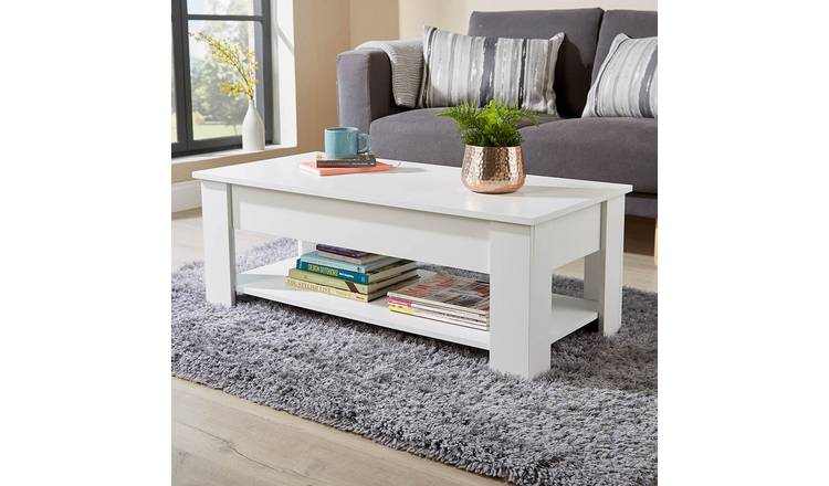 Home Source Orlando Lift Up Coffee Table with Storage Shelf - White