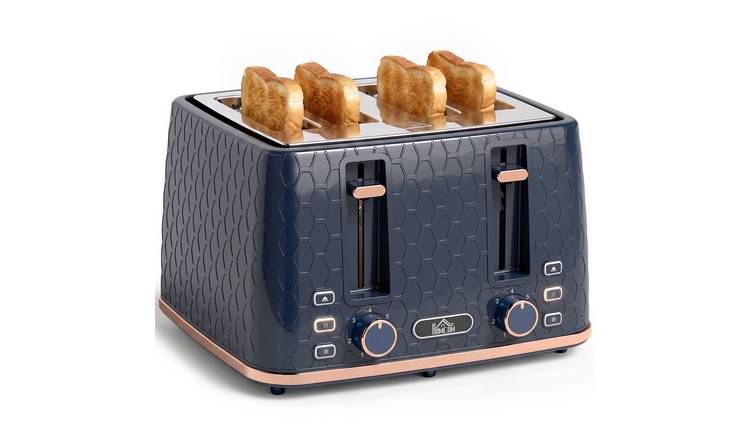 HOMCOM 4 Slice Toaster with 7 Browning Levels and Crumb Tray - Dark Blue
