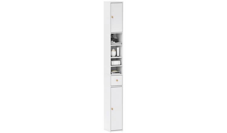 HOMCOM Tall Bathroom Cabinet with Drawer and Open Compartment - White