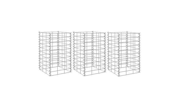 Walplus Pack of 3 Iron Gabion Raised Bed - Silver - 30 x 30 x 50 cm