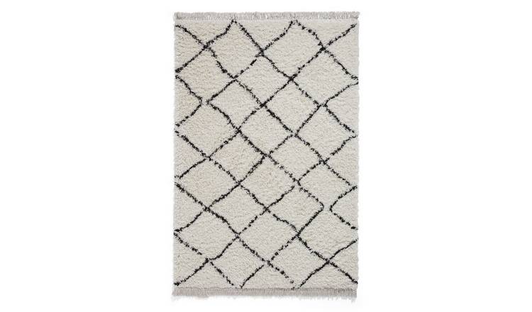Mega Flooring White Shaggy Geometric Rug - 80 x 150cm