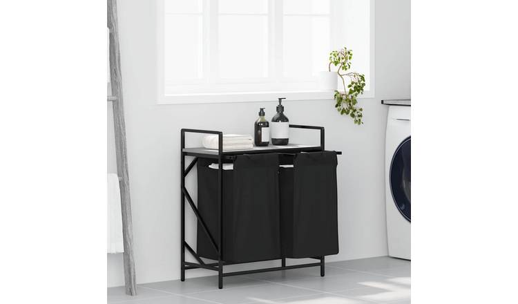 Walplus Laundry Basket 2 Compartments with Shelf - Grey - 67 x 33 x 77 cm