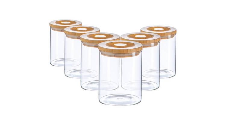 Argon Tableware Scandi Storage Jar with Wooden Lid - Pack of 6