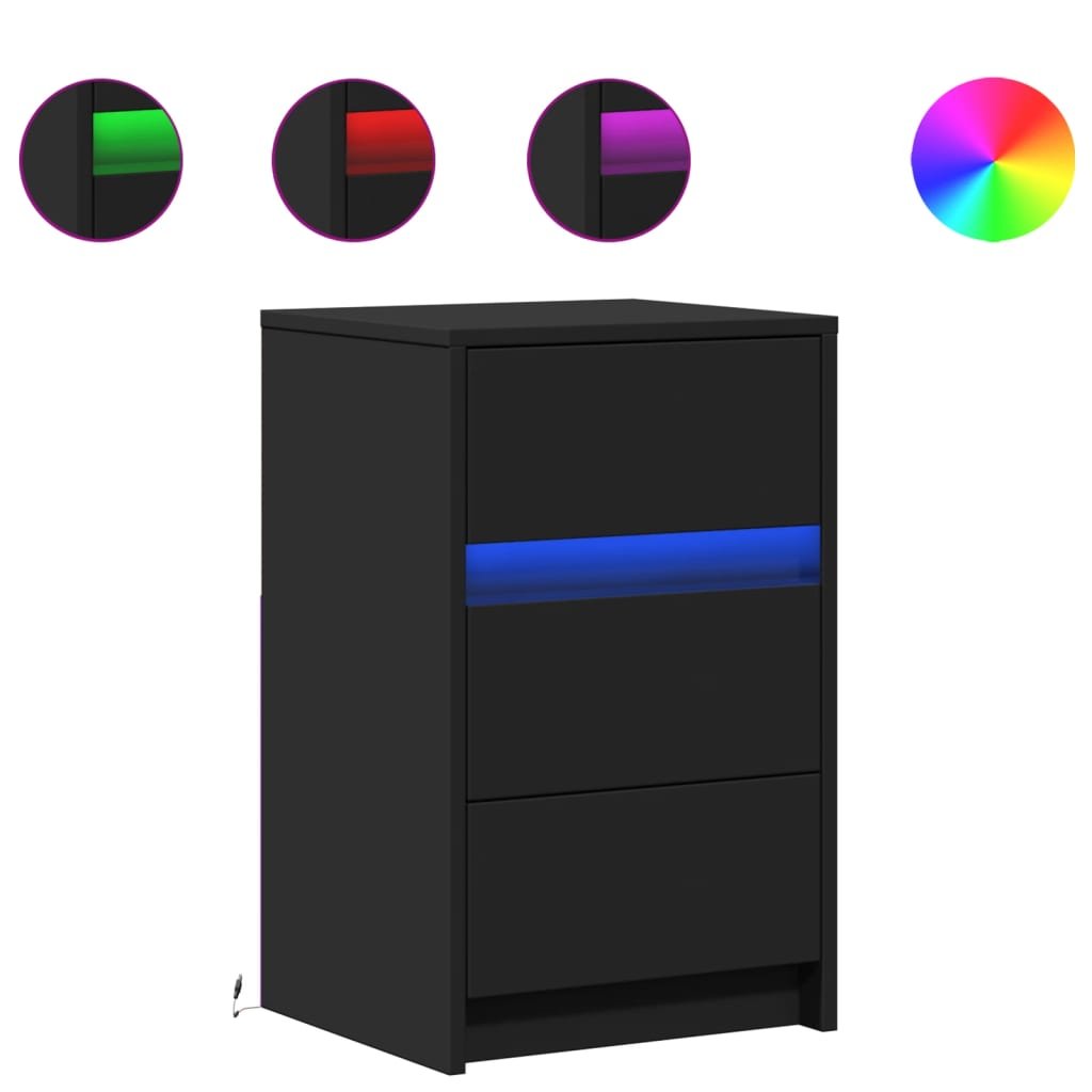 Walplus LED Engineered Wood Bedside Cabinet - Black - 38 x 34 x 61 cm - Image 2