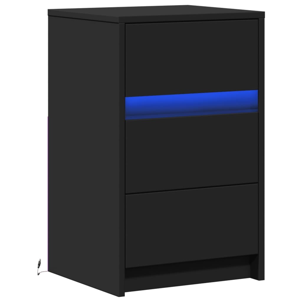 Walplus LED Engineered Wood Bedside Cabinet - Black - 38 x 34 x 61 cm - Image 3