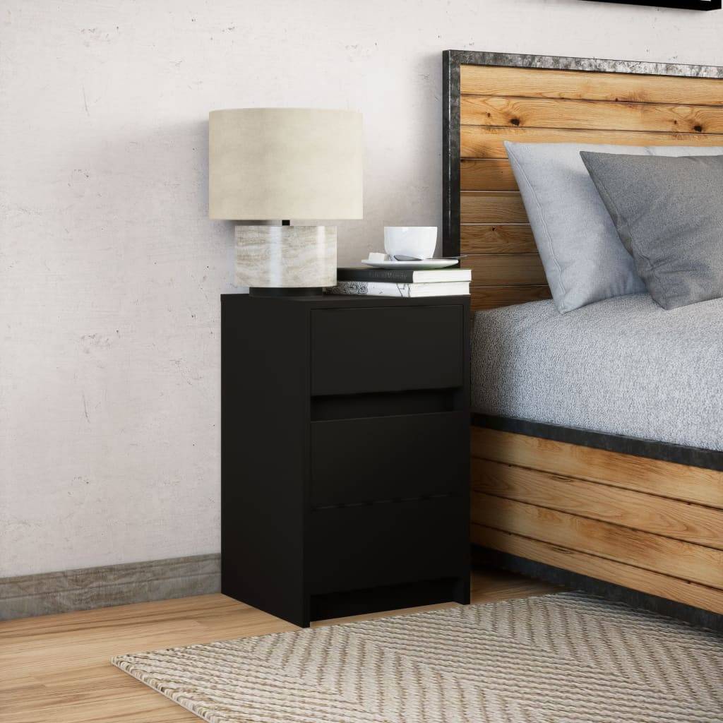 Walplus LED Engineered Wood Bedside Cabinet - Black - 38 x 34 x 61 cm - Image 4
