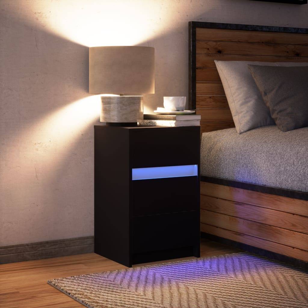 Walplus LED Engineered Wood Bedside Cabinet - Black - 38 x 34 x 61 cm - Image 5
