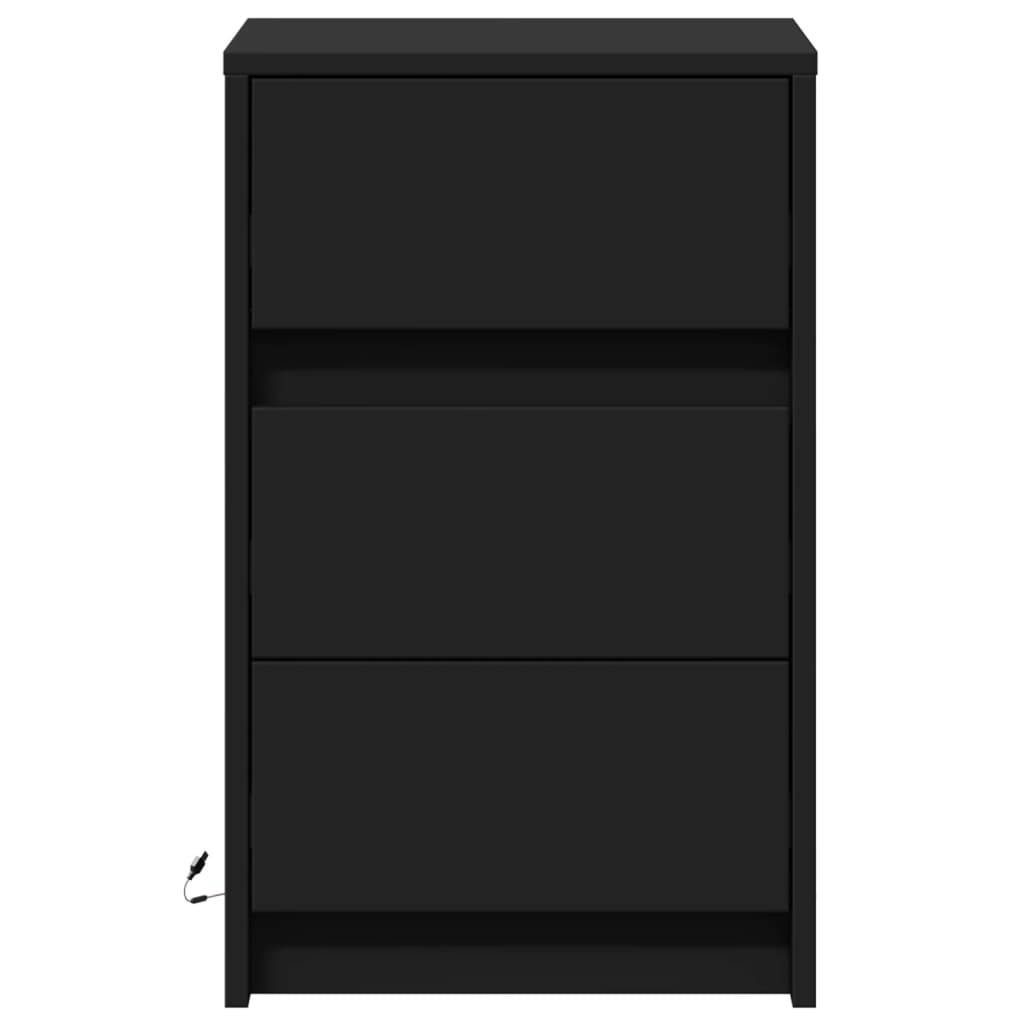 Walplus LED Engineered Wood Bedside Cabinet - Black - 38 x 34 x 61 cm - Image 6