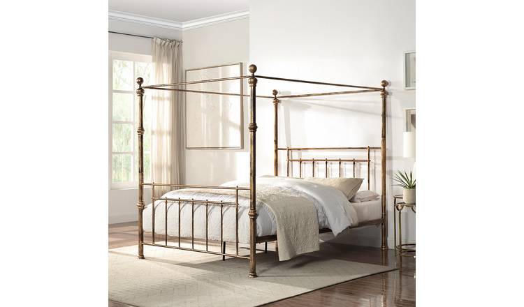 Slumberworks Welwyn Vintage Metal King Bed Frame with Mattress – Bronze